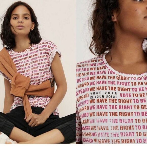 Anthropologie Maeve Right To Be Heard Your Vote Is Your Voice T Shirt - XS - Picture 13 of 13